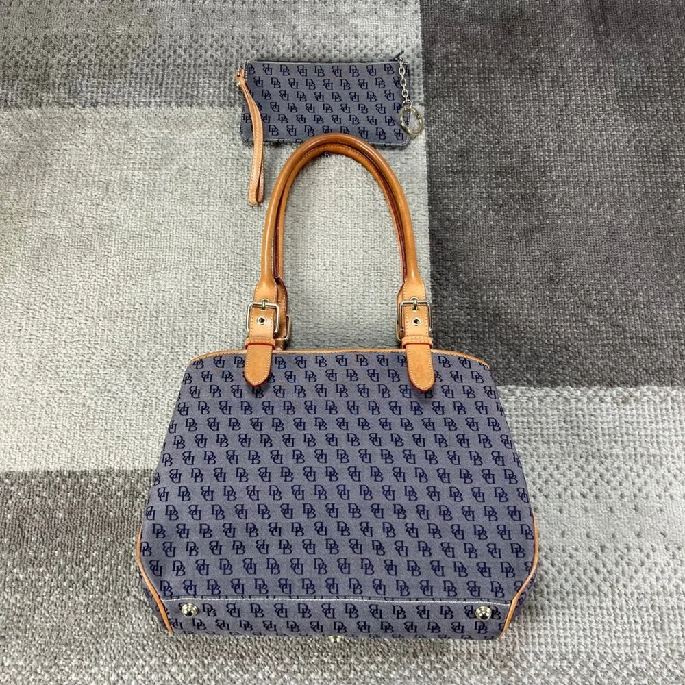 Dooney & Bourke Monogram Canvas Tote Bag and Matching Wristlet Blue Tan